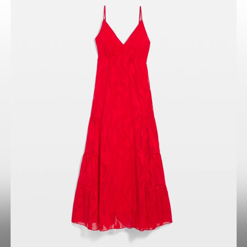 NEW $190 WHBM Red Slip Burnout Maxi Dress with Spaghetti Straps size 6 - Picture 5 of 14